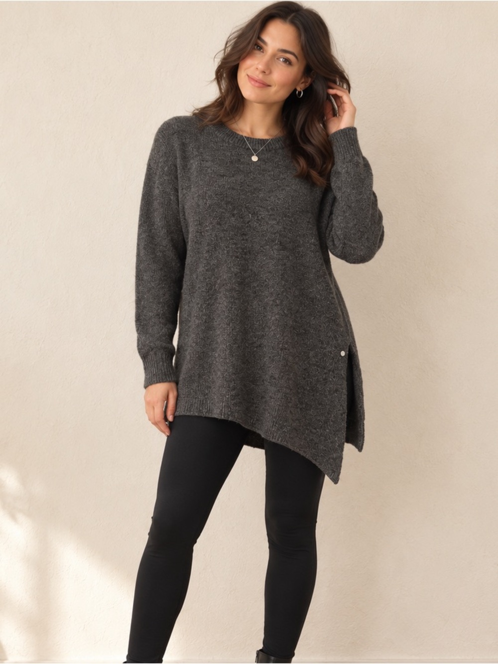 Orb Charcoal Grey Asymmetrical Hem Tunic Sweater Artsy Neutralcore Elevated XL